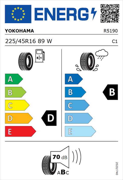 Tyre Label for Yokohama AD08R 225/45R16 89W