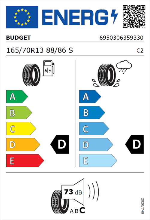 Tyre Label for Budget Budget 165/70R13 88/86S