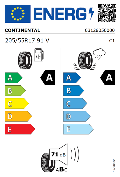 Tyre Label for Continental EcoContact 6 205/55R17 91V