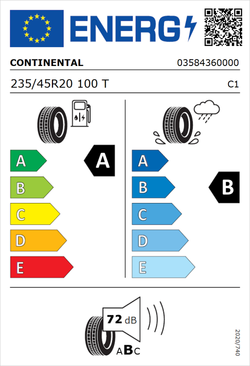 Tyre Label for Continental EcoContact 6 235/45R20 100T