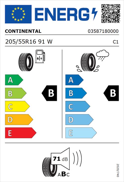 Tyre Label for Continental EcoContact 6 205/55R16 91W