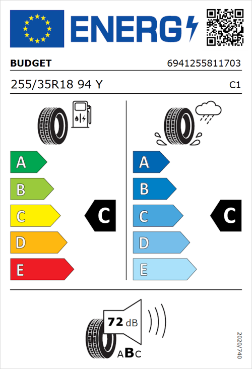 Tyre Label for Budget Budget 255/35R18 94Y
