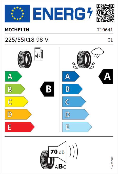 Tyre Label for Michelin Primacy 5 225/55R18 98V