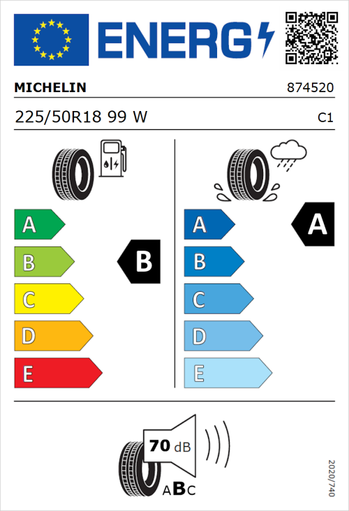 Tyre Label for Michelin Primacy 5 225/50R18 99W