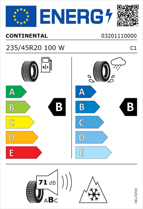 Tyre Label for Continental AllSeasonContact 2 235/45R20 100W