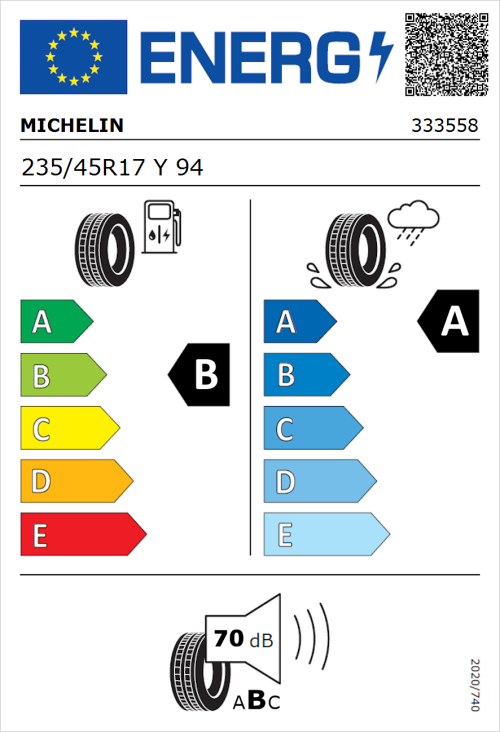 Tyre Label for Michelin Primacy 5 235/45R17 Y94