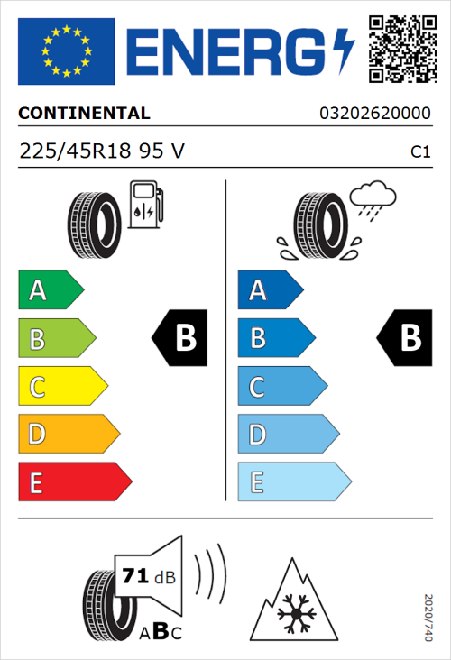 Tyre Label for Continental AllSeasonContact 2 225/45R18 95V